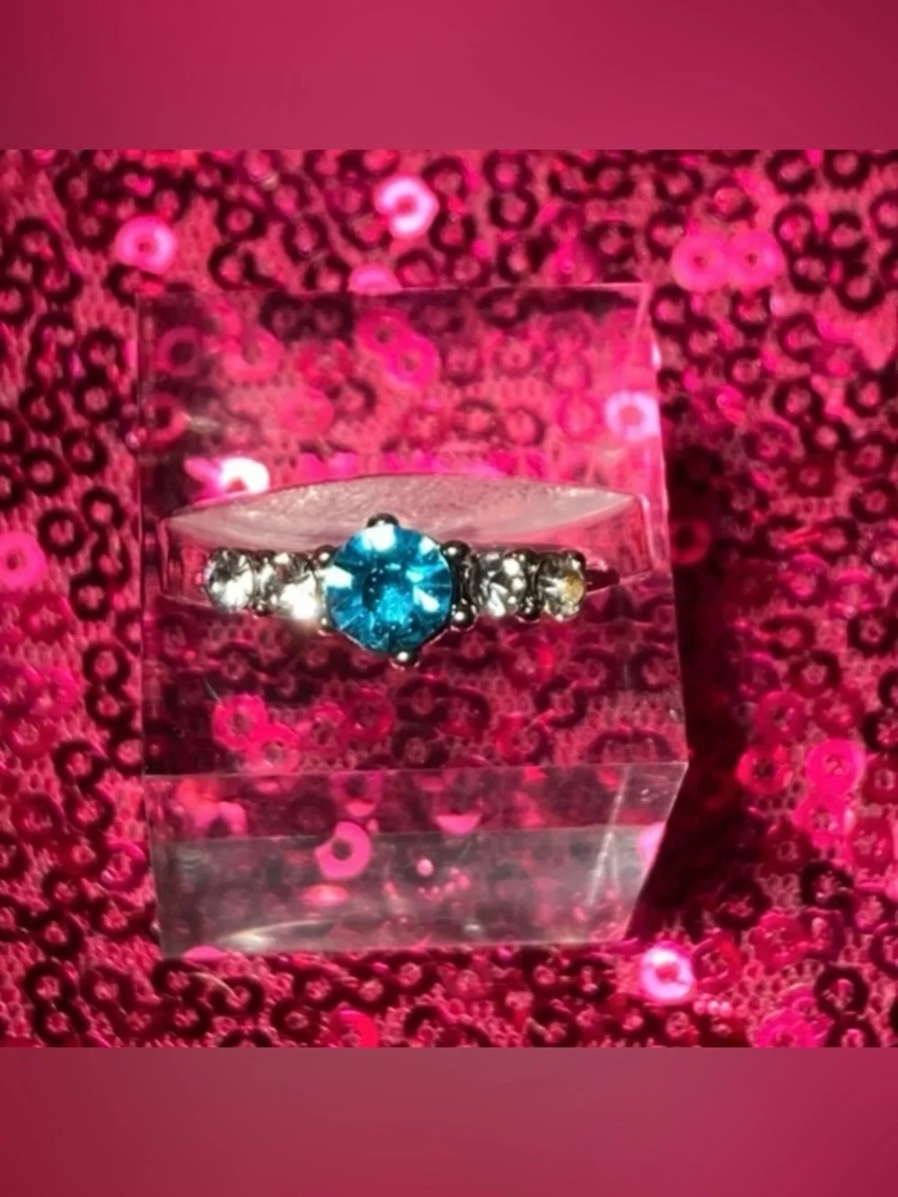 Aquamarine Birthstone Womens Ring Size 6 Sky Blue Sparkle Princess Cut Y2K gift